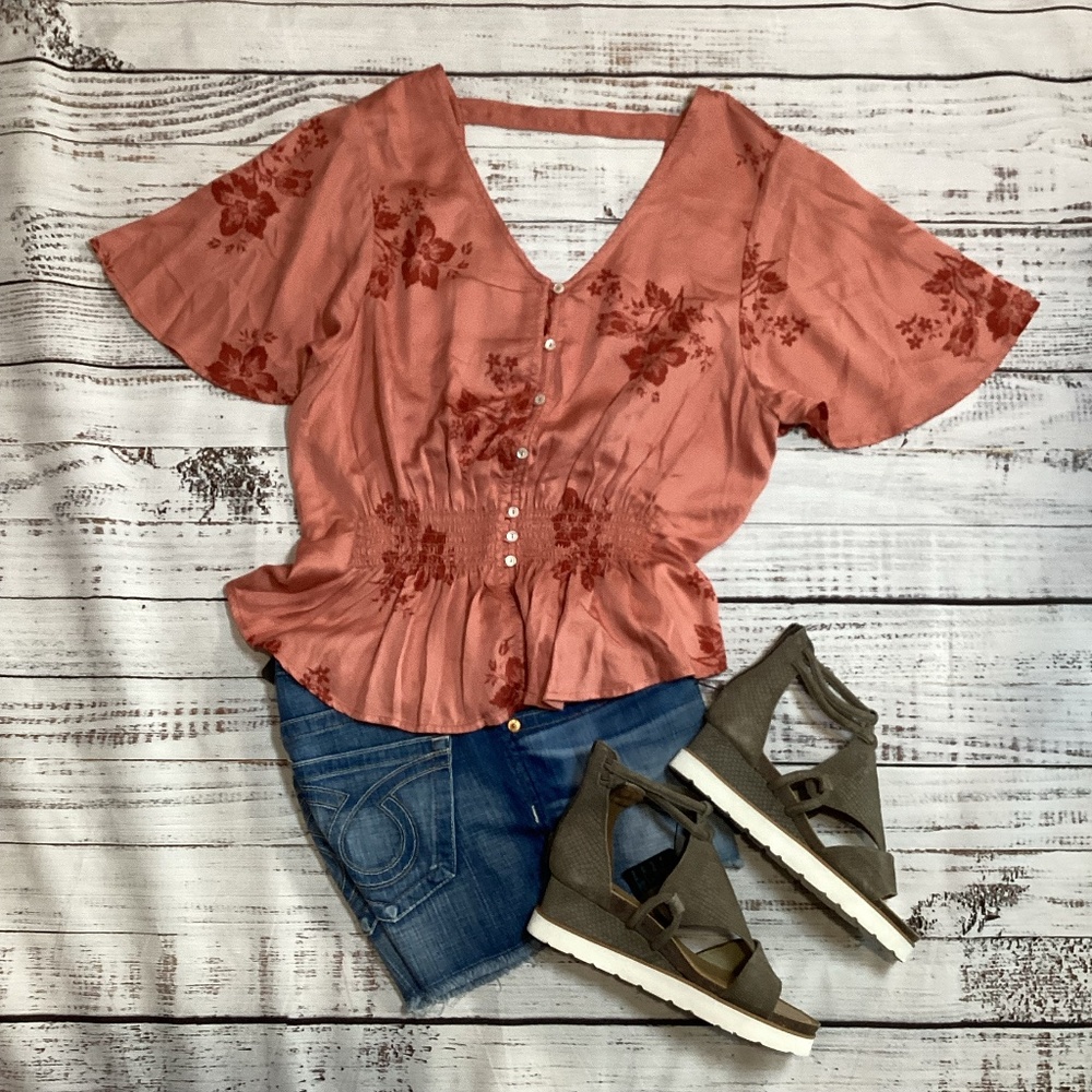 444. Billabong Peach/CoralSummer Blouse EUC Size Large - Picture 3 of 5